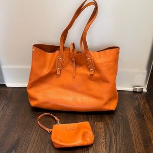 J. McLaughlin Orange/Brown Leather Tote